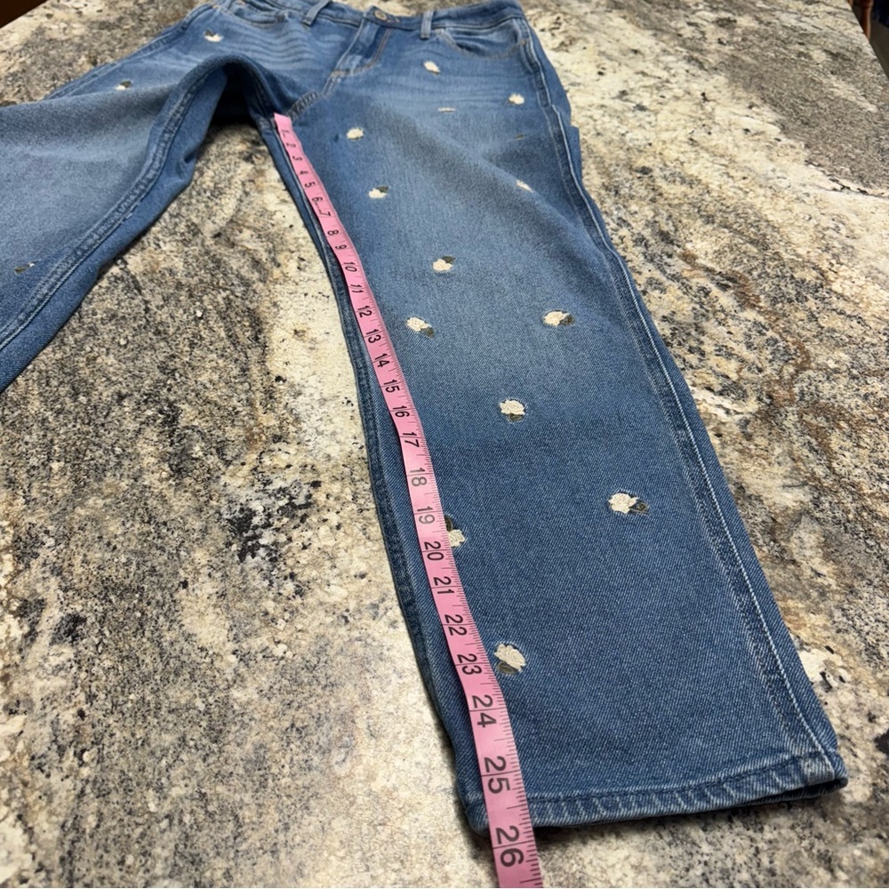 Hollister Ultra High-Rise Mom Jeans Blue Jeans Stretch Floral Embroidery Size 7R - Picture 9 of 9